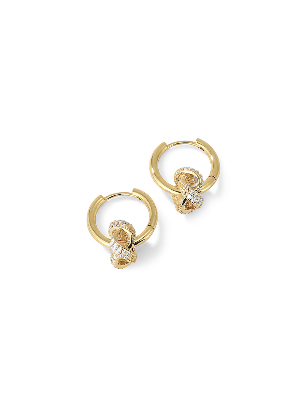 Pave Knot Drop Hoop Earrings