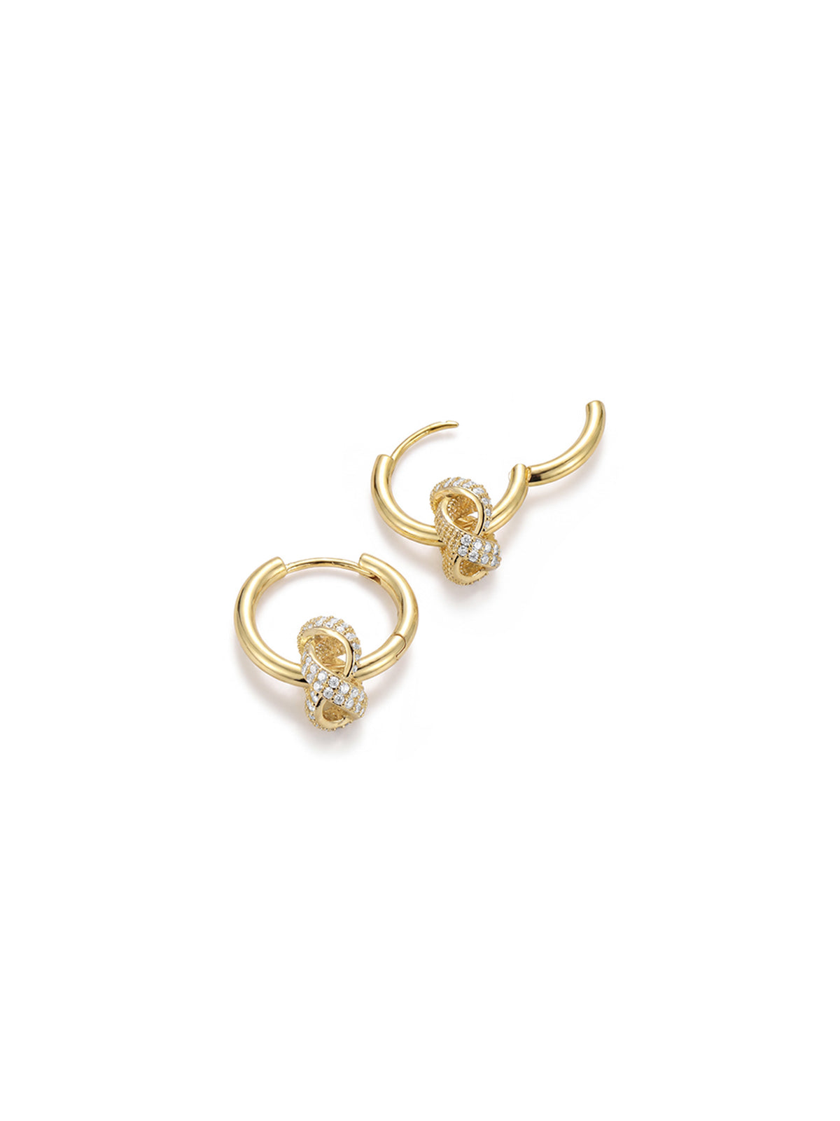 Pave Knot Drop Hoop Earrings