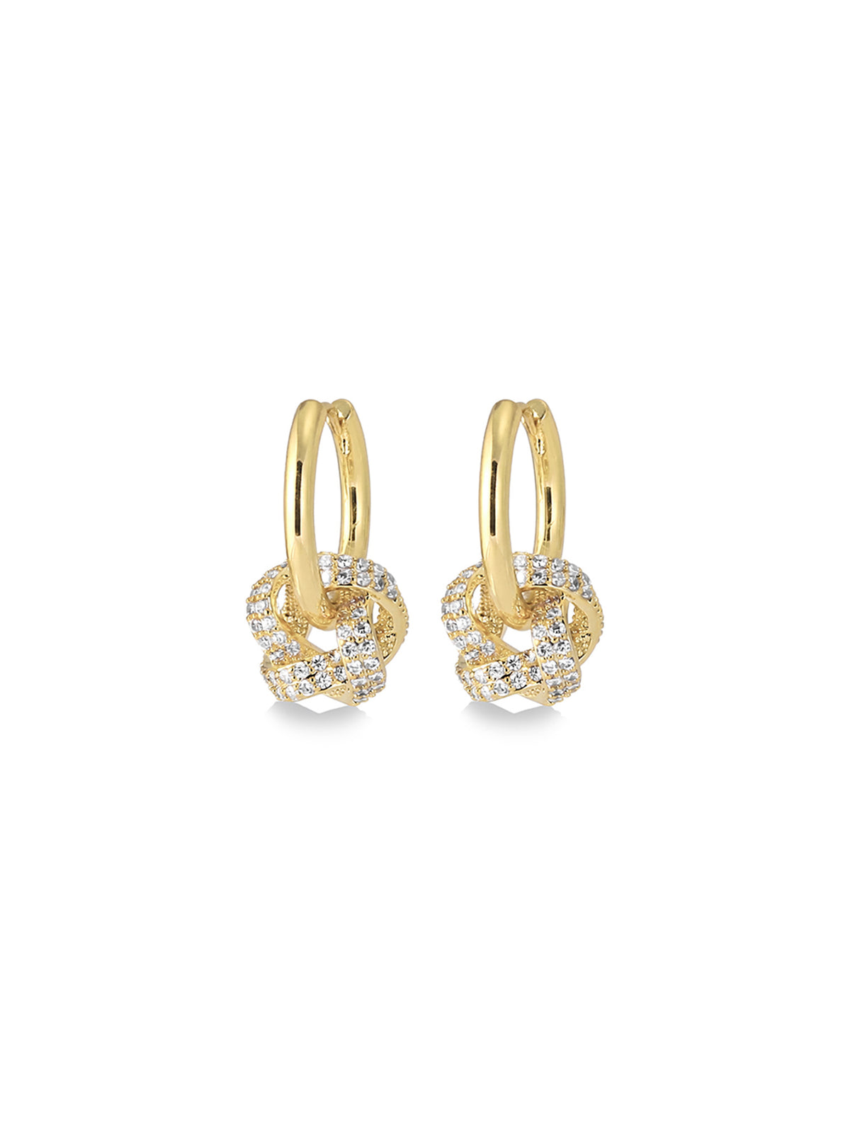 Pave Knot Drop Hoop Earrings