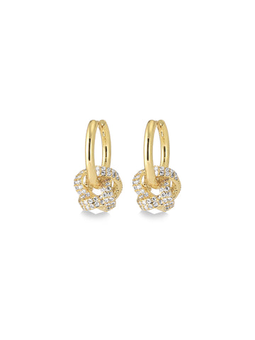 Pave Knot Drop Hoop Earrings