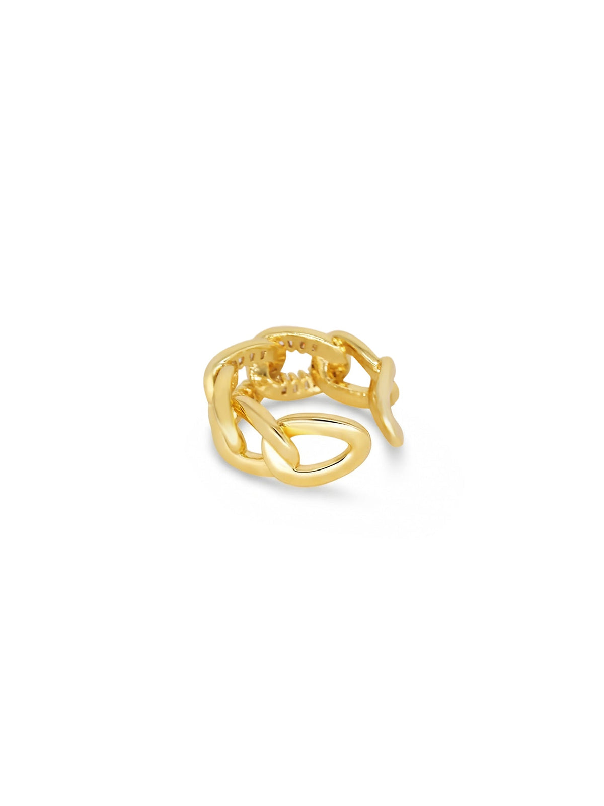 Self-Connection Chain Ring in gold with clear stones, on a white background, product view