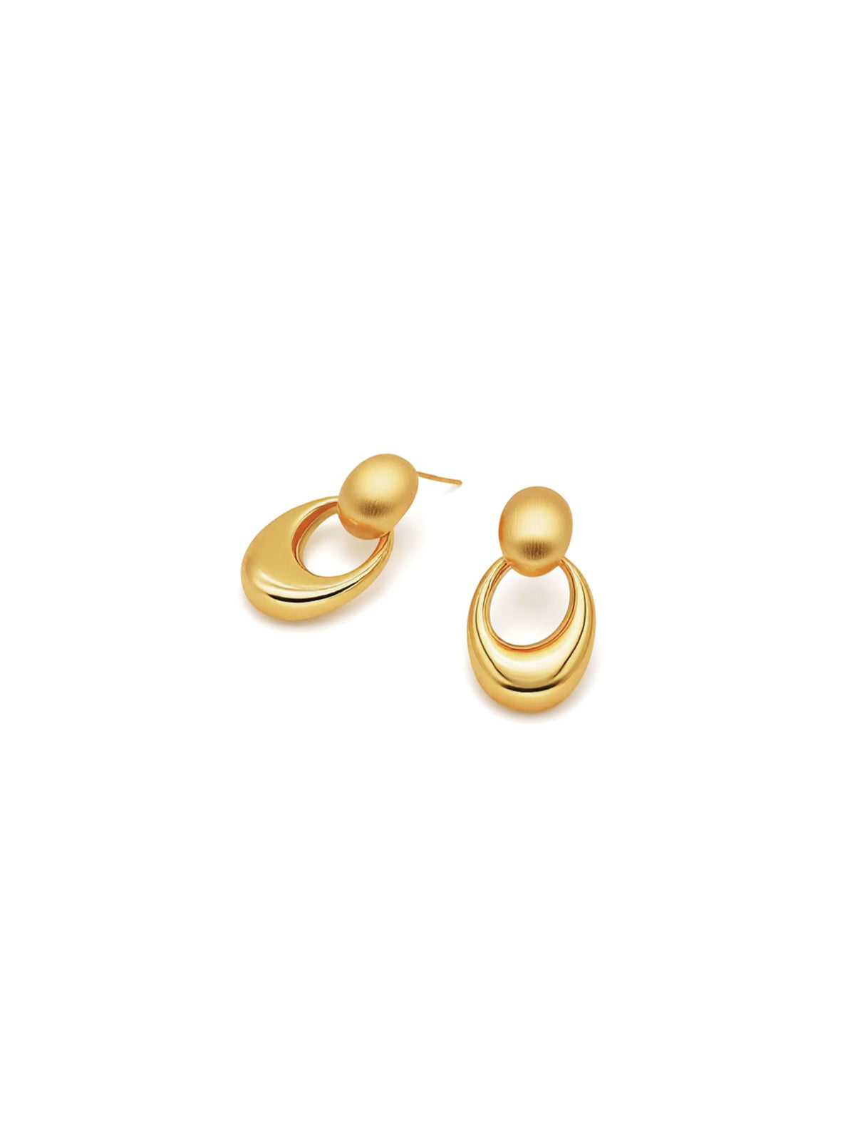 Soft Balance Drop Earrings in gold, on a white background, three quarter view