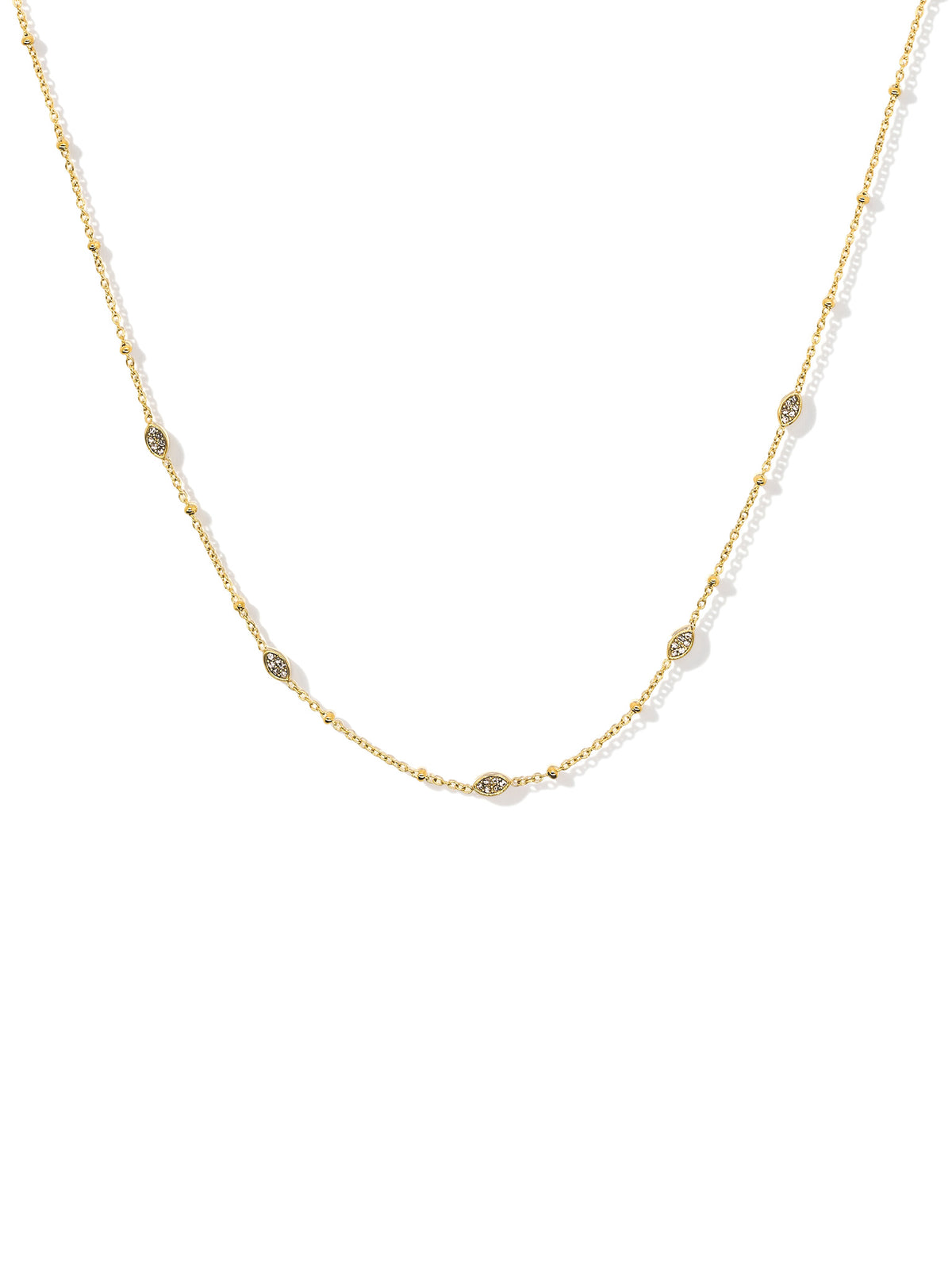 Sparkle Droplet Choker Necklace in gold with clear stones, on a white background, front close-up