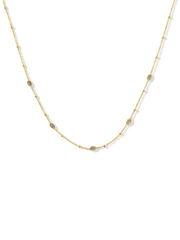 Sparkle Droplet Choker Necklace in gold with clear stones, on a white background, front close-up