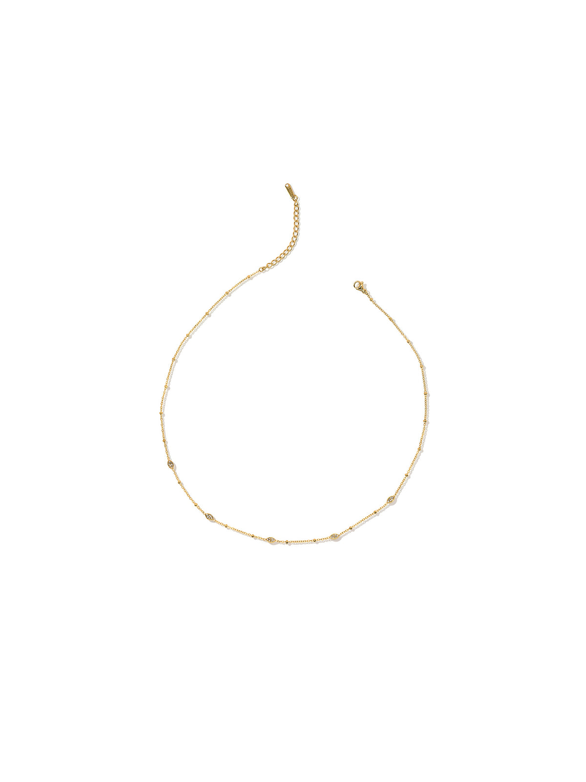 Sparkle Droplet Choker Necklace in gold with clear stones, on a white background, full open view