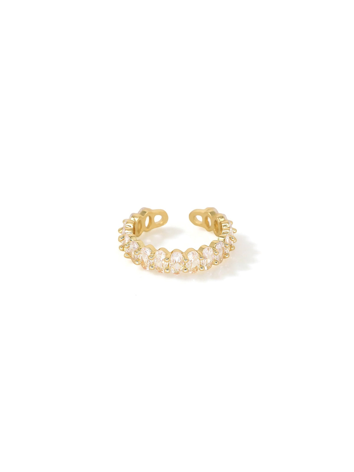 The Luminous Embrace Oval Eternity Ring in gold with clear stones, on a white background, front view