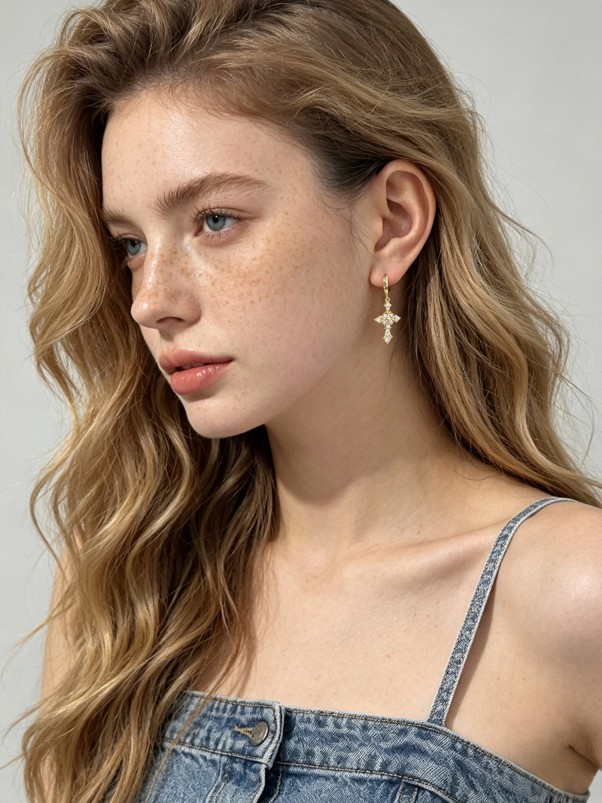 Vintage Cross Dangle Huggie Earrings