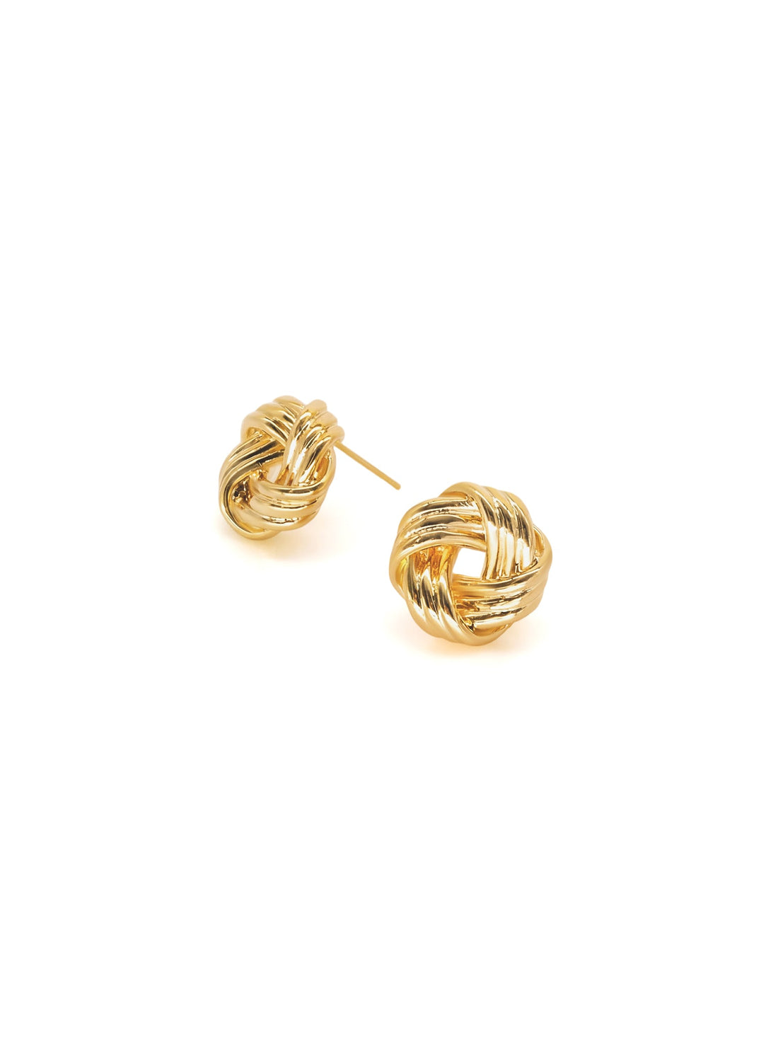 Woven Knot Stud Earrings in gold, on a white background, product view