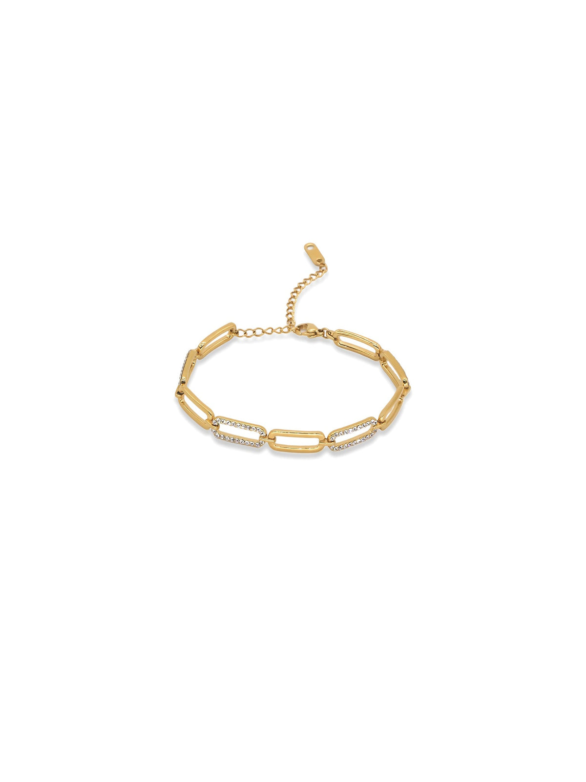 Wrist Sparkle Zircon Link Bracelet in gold with clear zircons, on a white background, front view