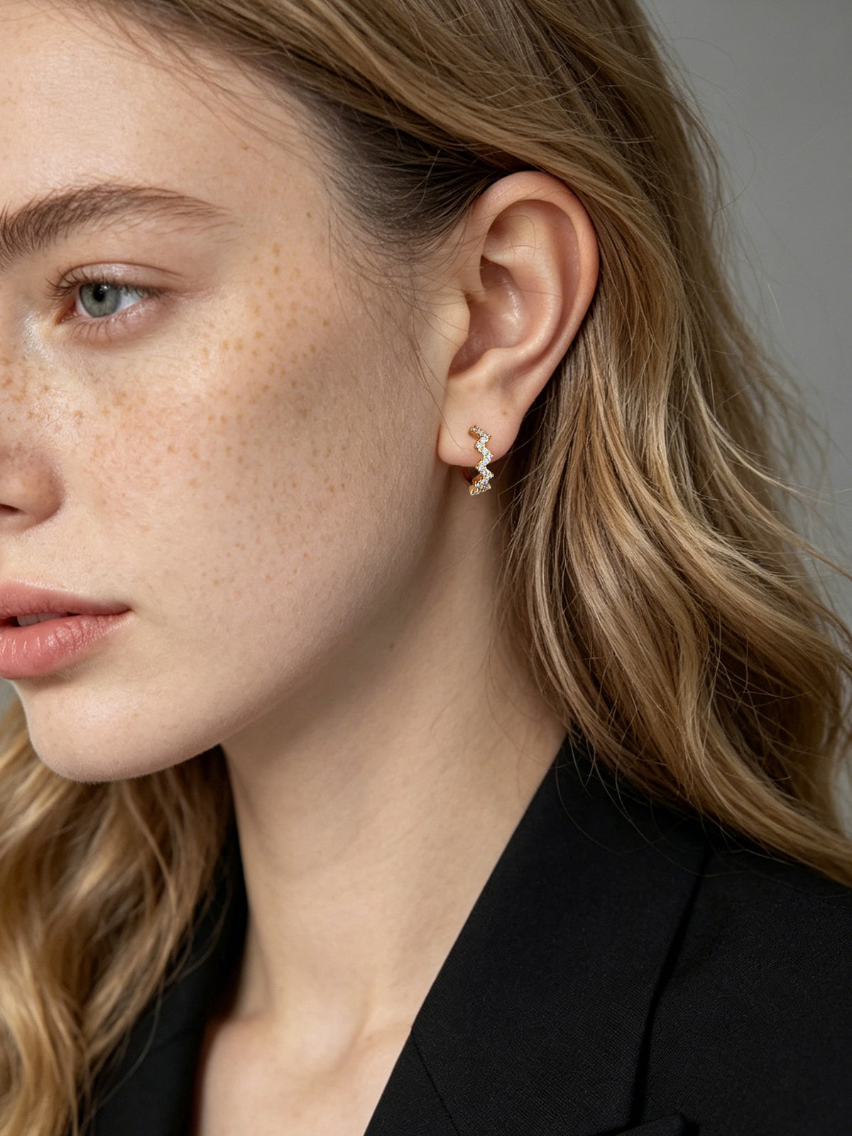 Zig-Zag Pave Huggie Hoop Earrings