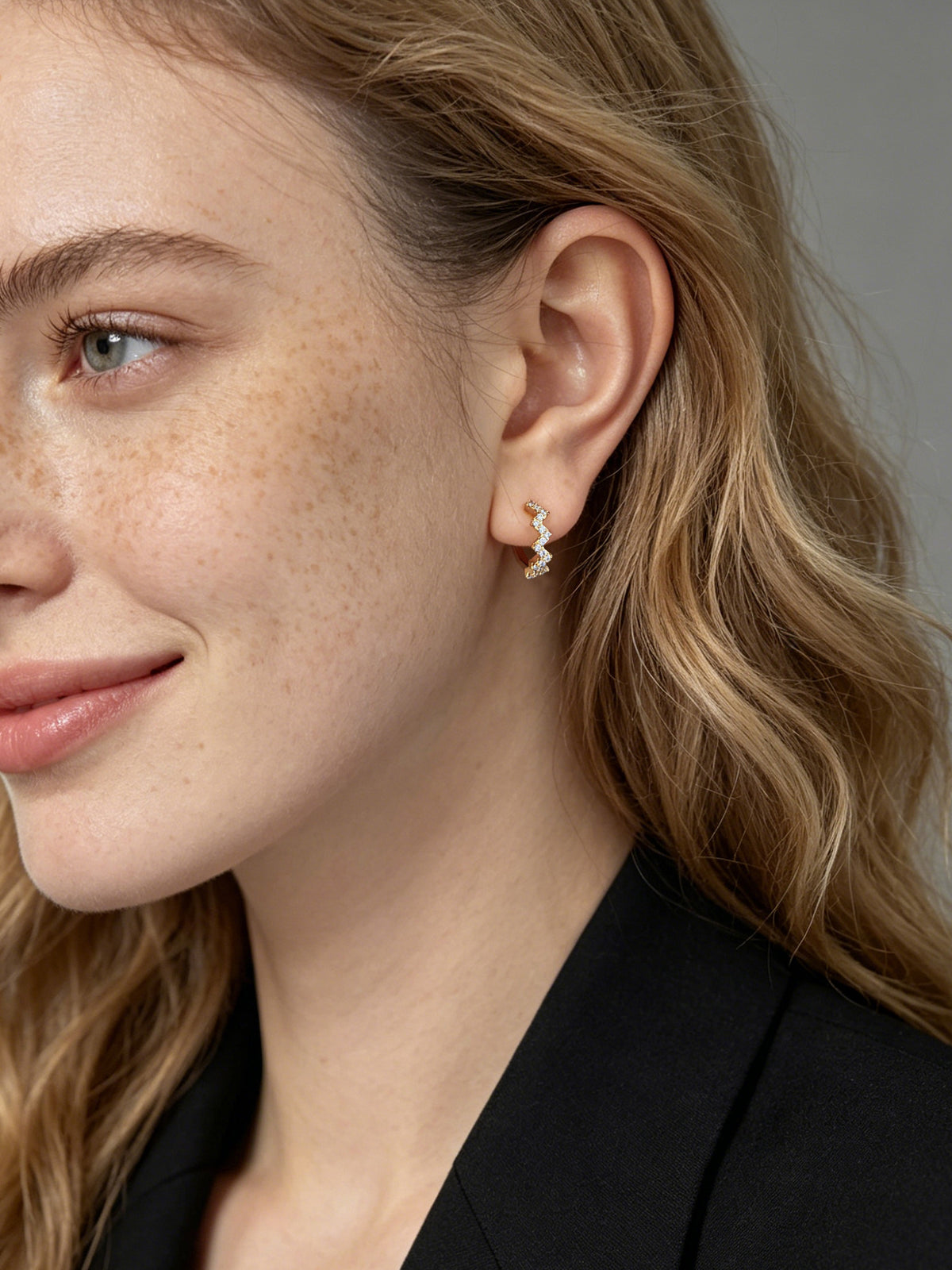 Zig-Zag Pave Huggie Hoop Earrings